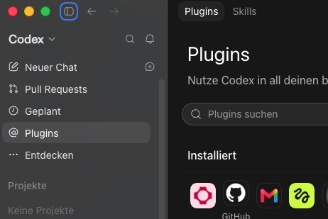 Die Plugins-Seite in der Codex-Oberfläche der ChatGPT Desktop App