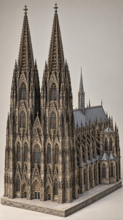 3D-Modell des Kölner Doms mit beiden Türmen