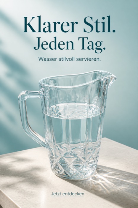 Anzeigenmotiv mit der Glaskanne, Schlagzeile und Button