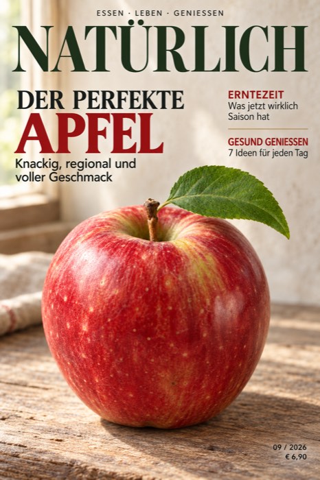 Ergebnis von /Magazin: der Apfel als Titelmotiv eines Magazin-Covers mit Schlagzeilen