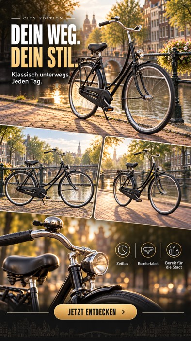 Ergebnis von /Werbeanzeige: Anzeigenmotiv mit dem Fahrrad, Schlagzeile und Schaltfläche