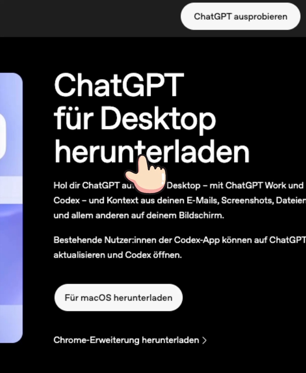 Die Download-Seite der ChatGPT-Desktop-App mit dem Button „Für macOS herunterladen“