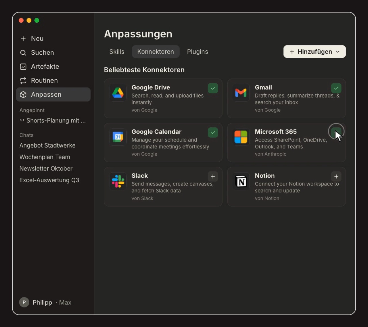 Claude Anpassen › Konnektoren mit App-Logos