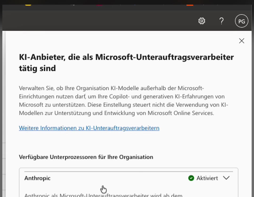 KI-Anbieter im Microsoft 365 Admin Center