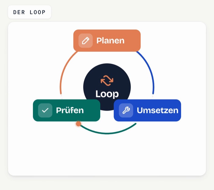 Grafik: ein Kreislauf aus Planen, Umsetzen und Prüfen, in der Mitte das Wort Loop