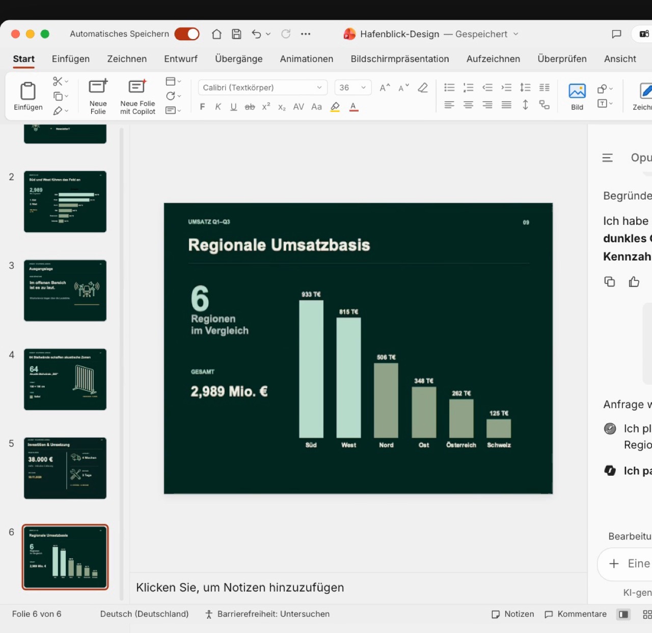 Balkendiagramm auf einer PowerPoint-Folie
