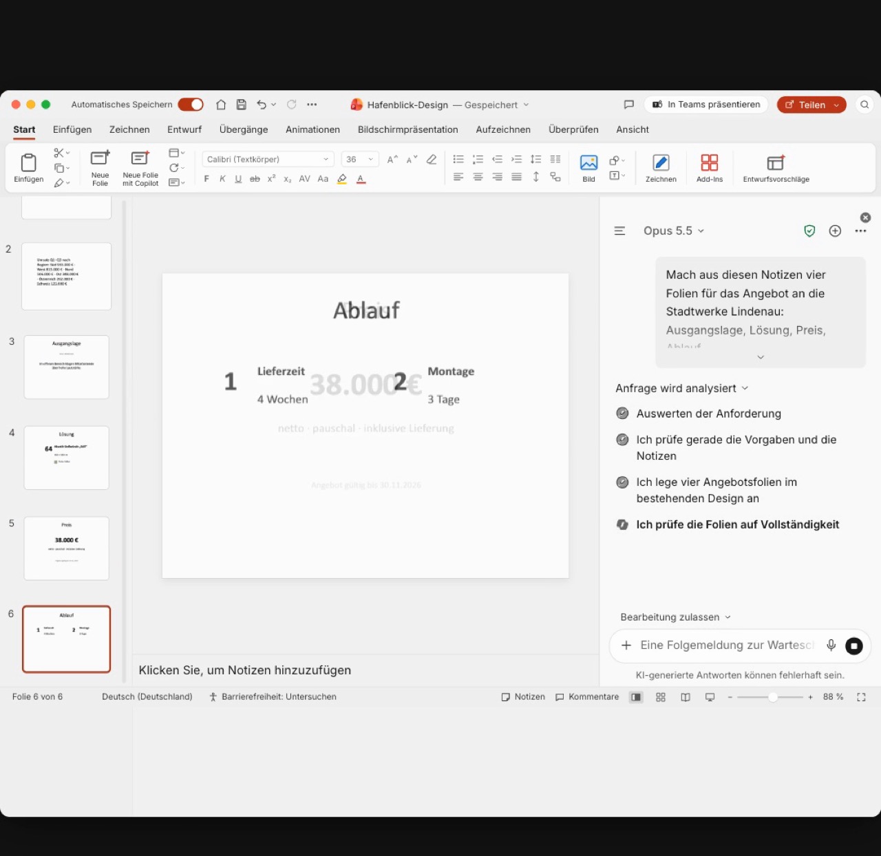 Von Claude erstellte Folien in PowerPoint