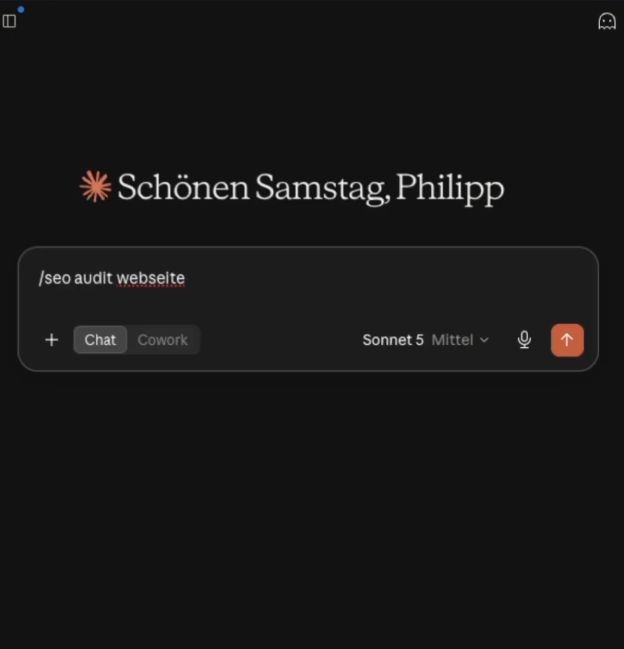 Die Claude-App mit dem Befehl /seo audit in der Eingabezeile