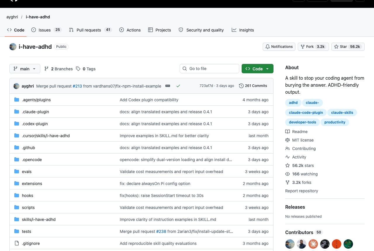 GitHub-Seite ayghri/i-have-adhd mit rund 56.000 Sternen