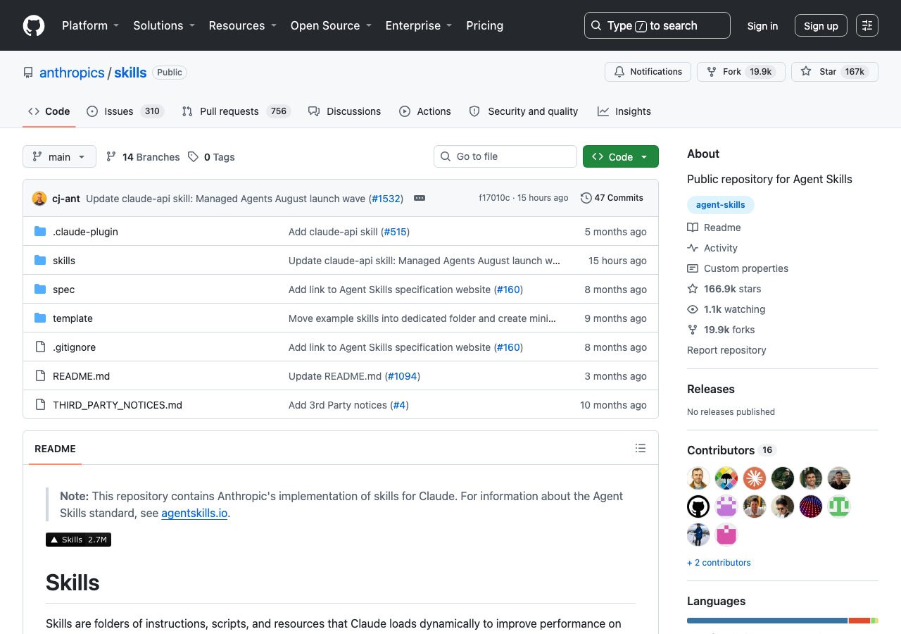 GitHub-Repository anthropics/skills: offizielles Repository für Agent Skills