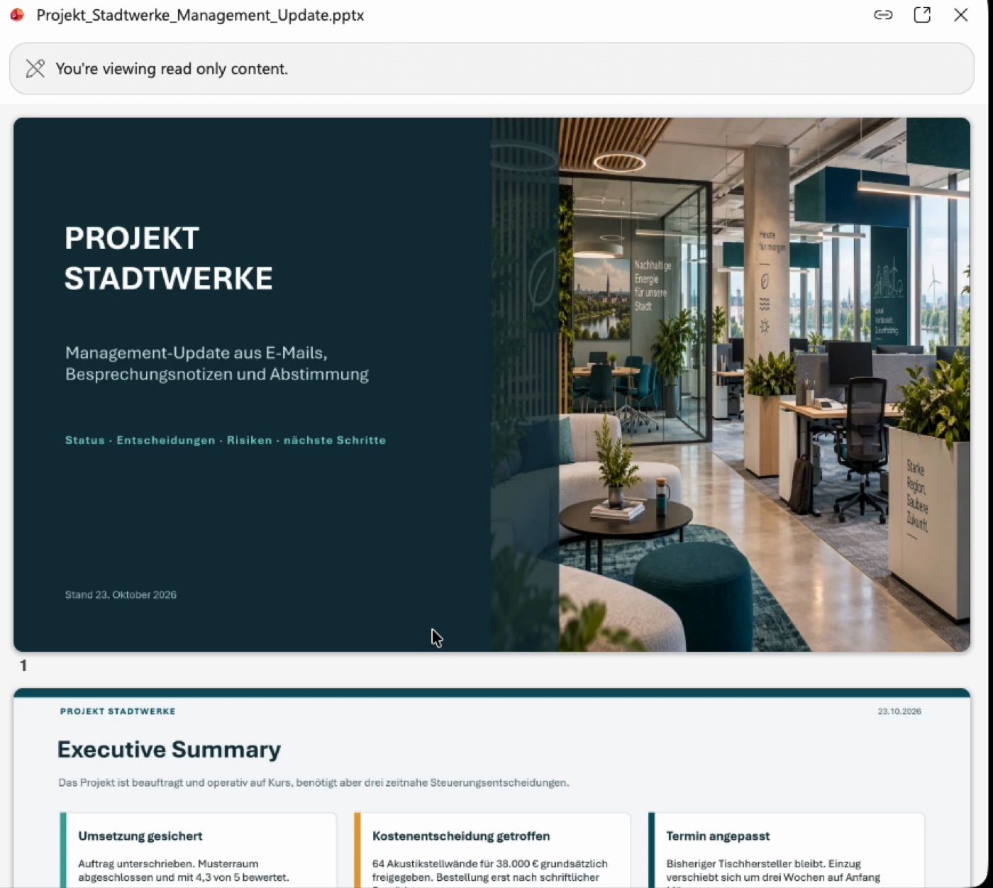 Fertige PowerPoint Projekt Stadtwerke mit Executive Summary