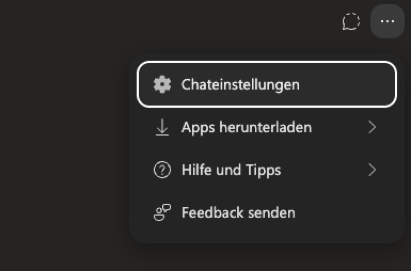 Copilot-Menü mit dem Eintrag Chateinstellungen