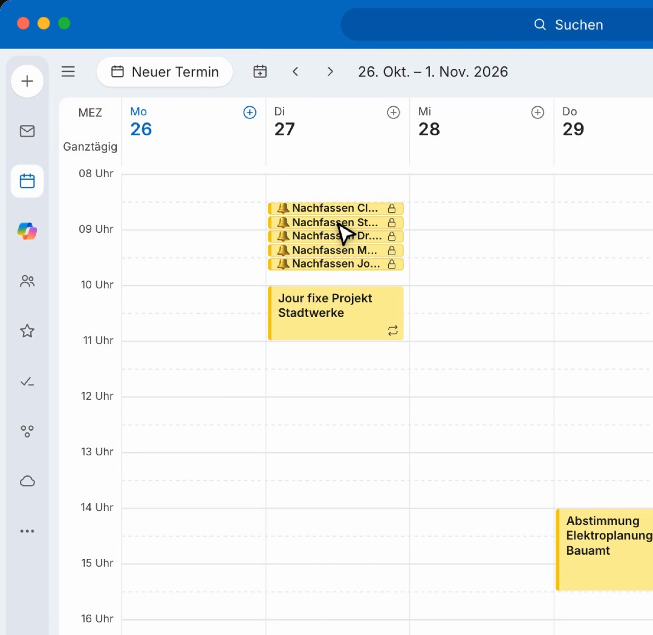 Outlook-Kalender mit mehreren neuen Erinnerungen