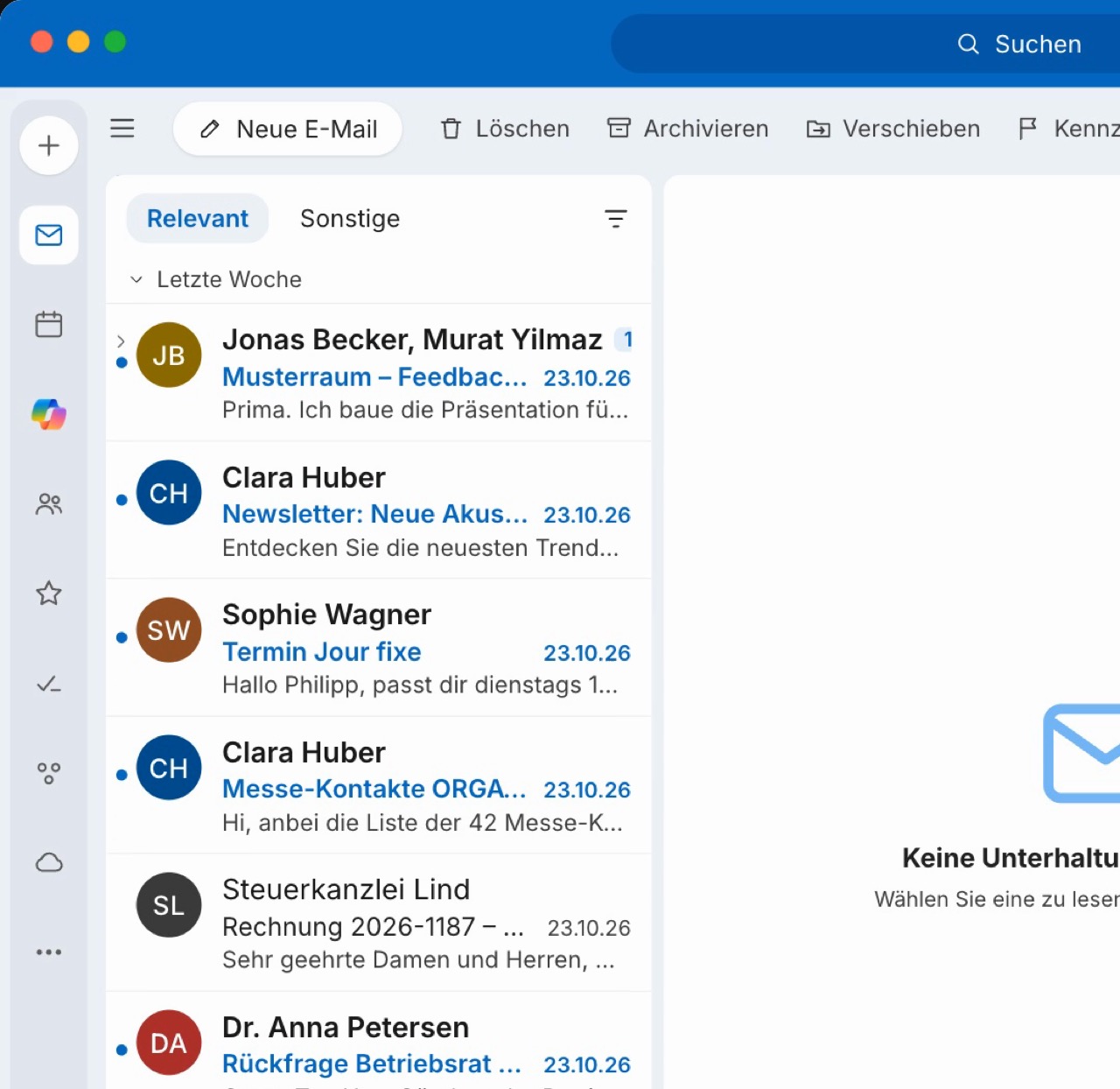 Outlook-Postfach mit vielen Mails
