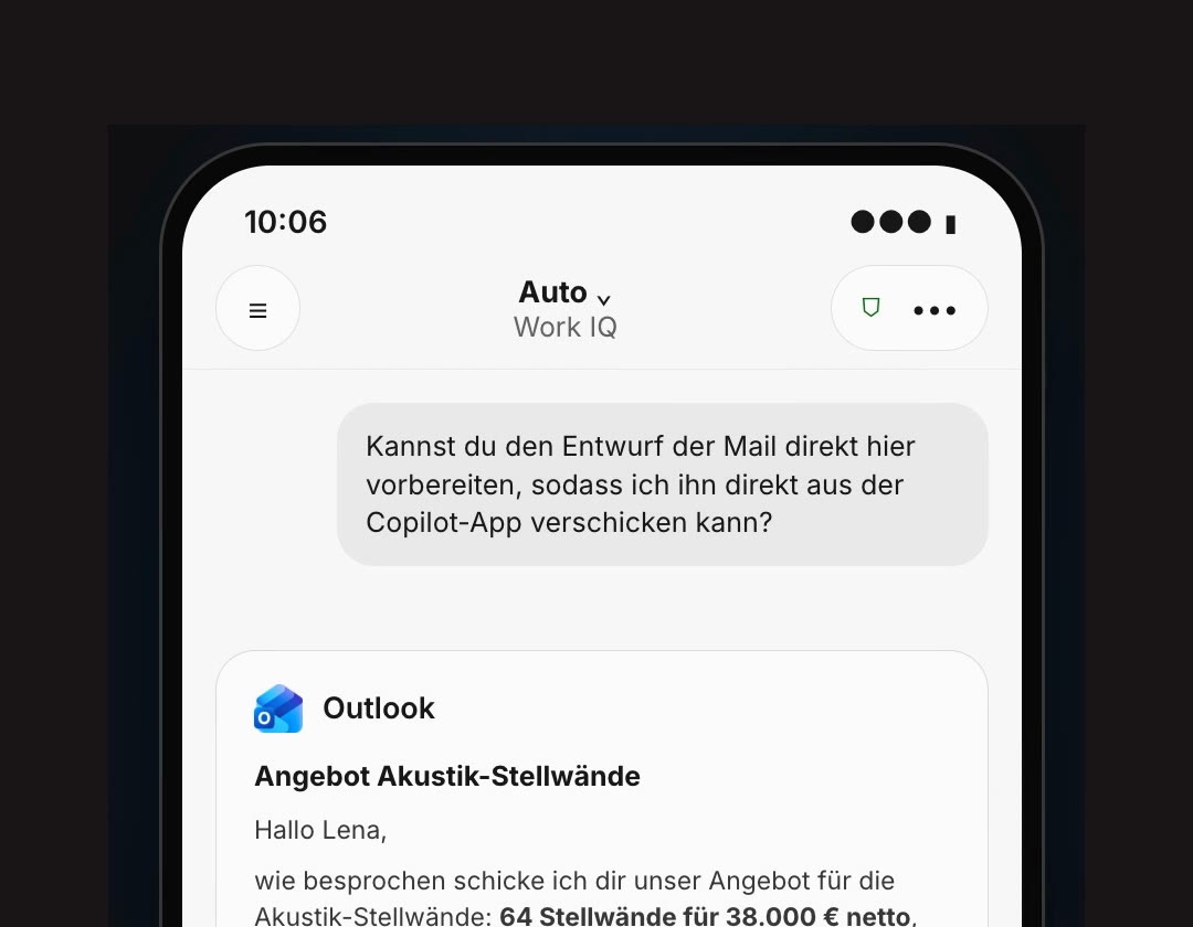 Mail-Entwurf in der Copilot-App auf dem Handy