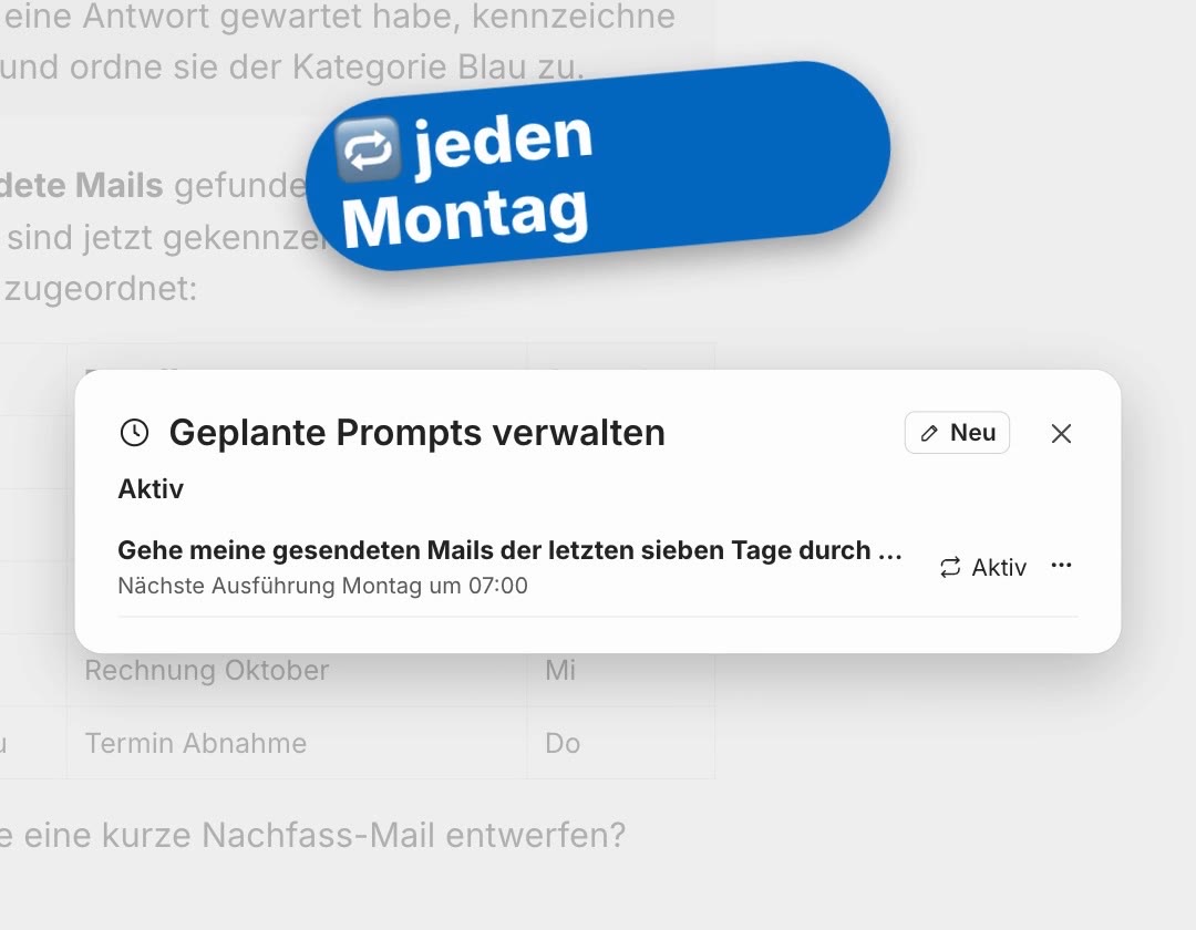 Liste der geplanten Prompts in Copilot