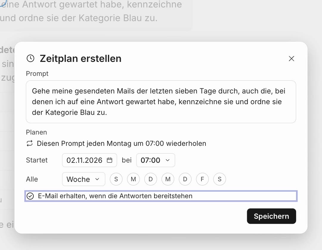 Zeitplan für den geplanten Prompt in Copilot