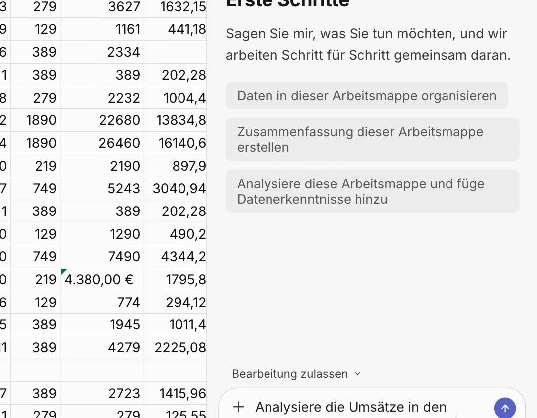 Copilot in Excel analysiert die Umsatztabelle