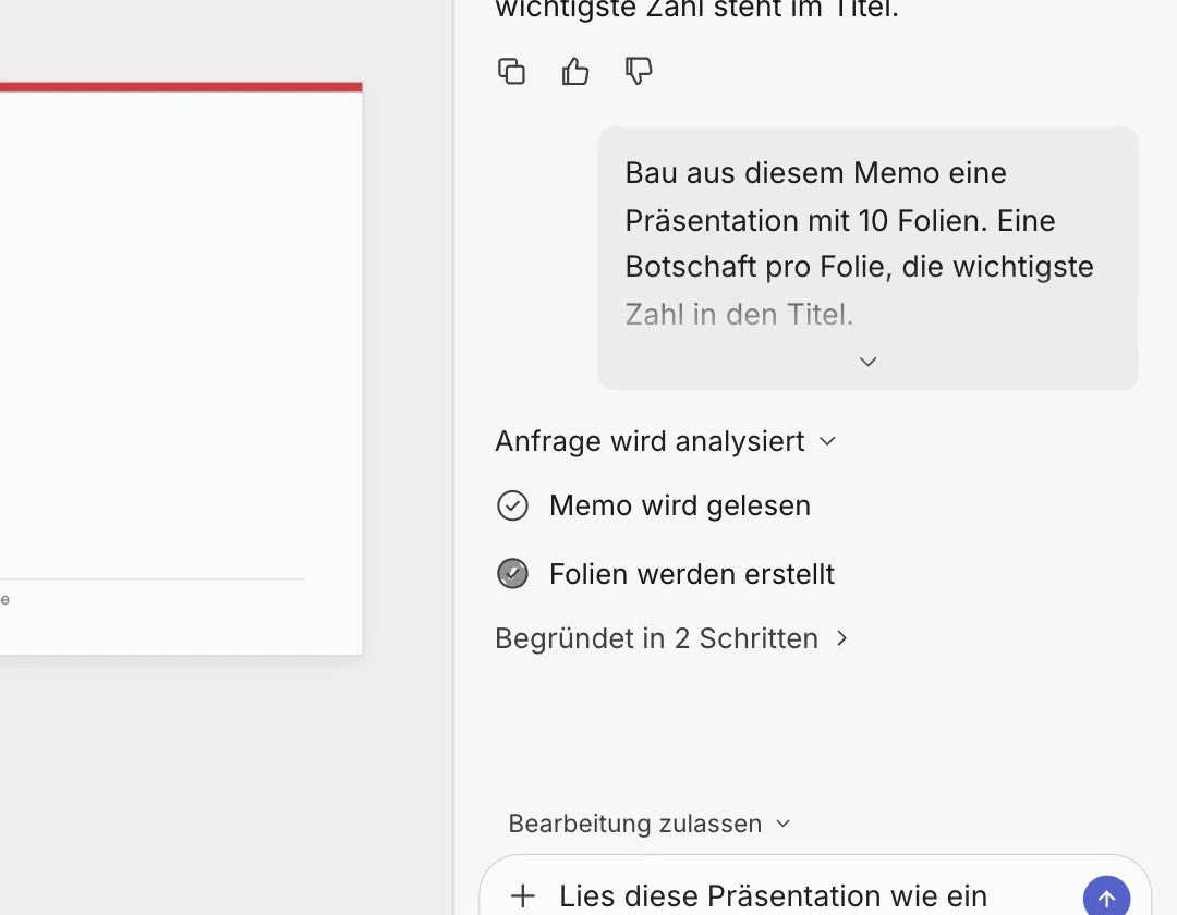 Copilot in PowerPoint erstellt Folien aus einem Memo