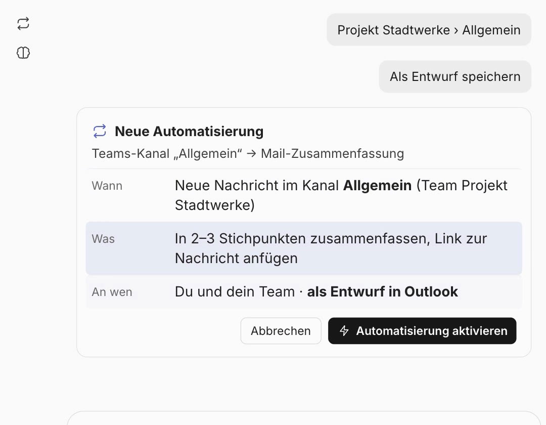 Übersicht der neuen Automatisierung in Copilot