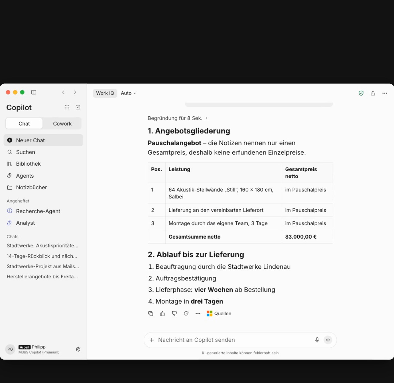 Copilot kennt im neuen Chat den Stand des Angebots