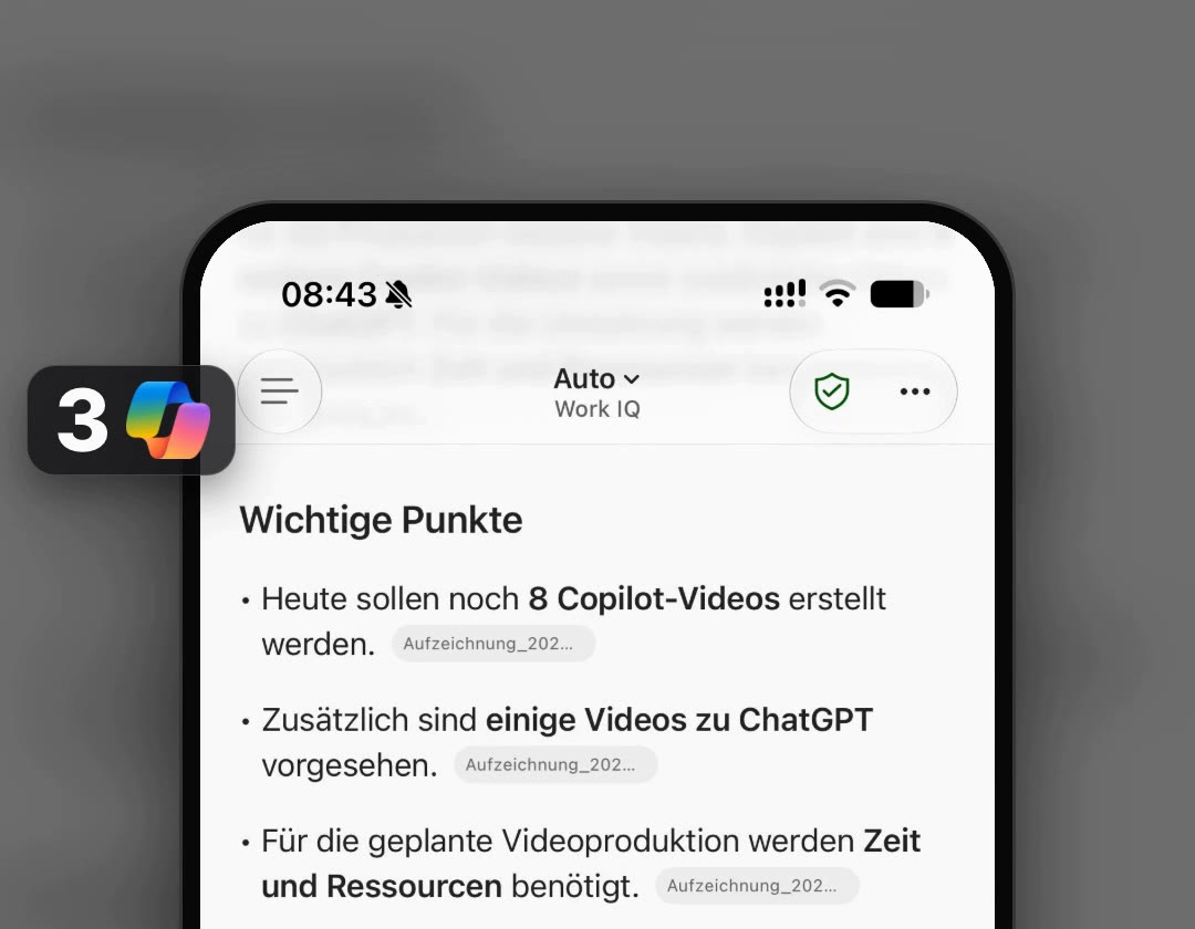 Zusammenfassung einer Aufnahme in der Copilot-App