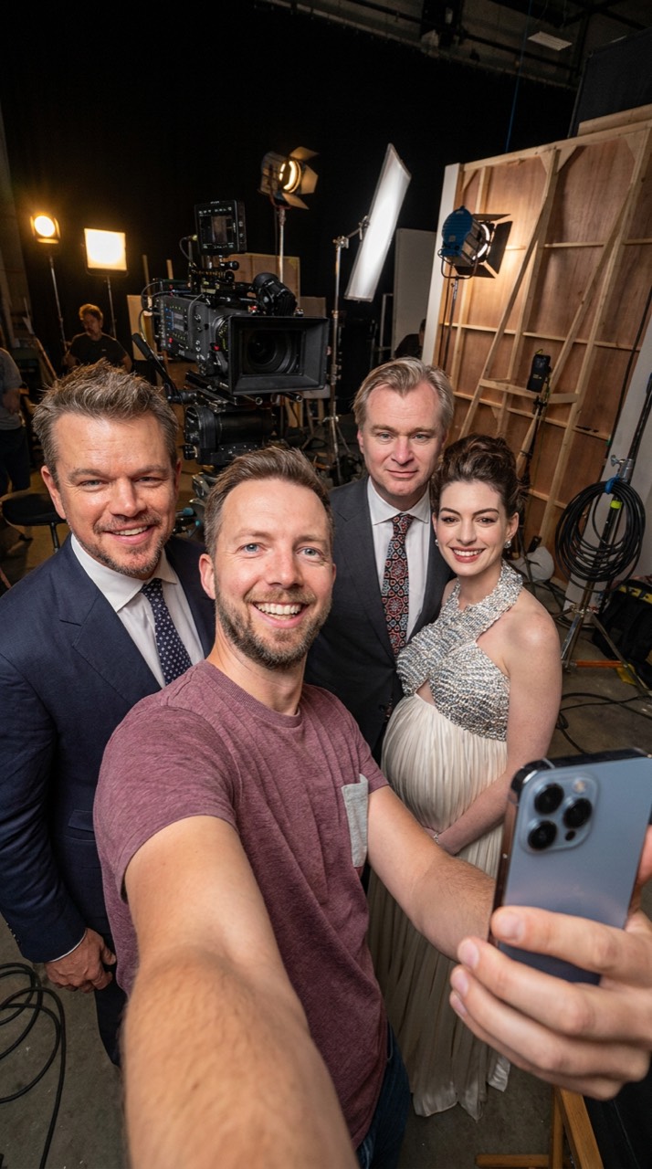 Zweites KI-generiertes Selfie mit anderen Personen am selben Filmset