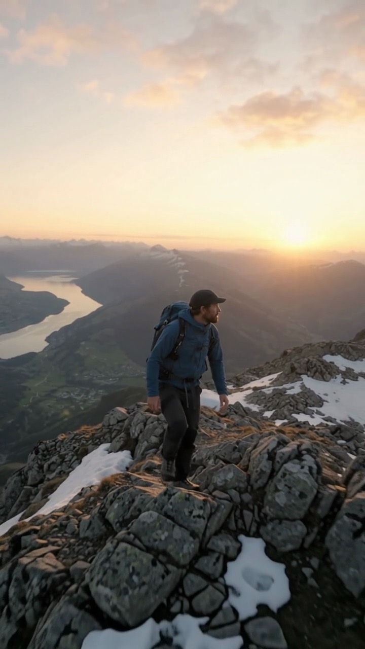 Ergebnis von /DollyOut: der Bergsteiger von weiter weg, mehr Landschaft im Bild