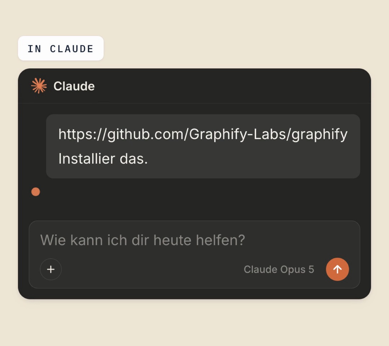 Claude-Eingabefeld mit dem eingefügten GitHub-Link und der Zeile „Installier das.“