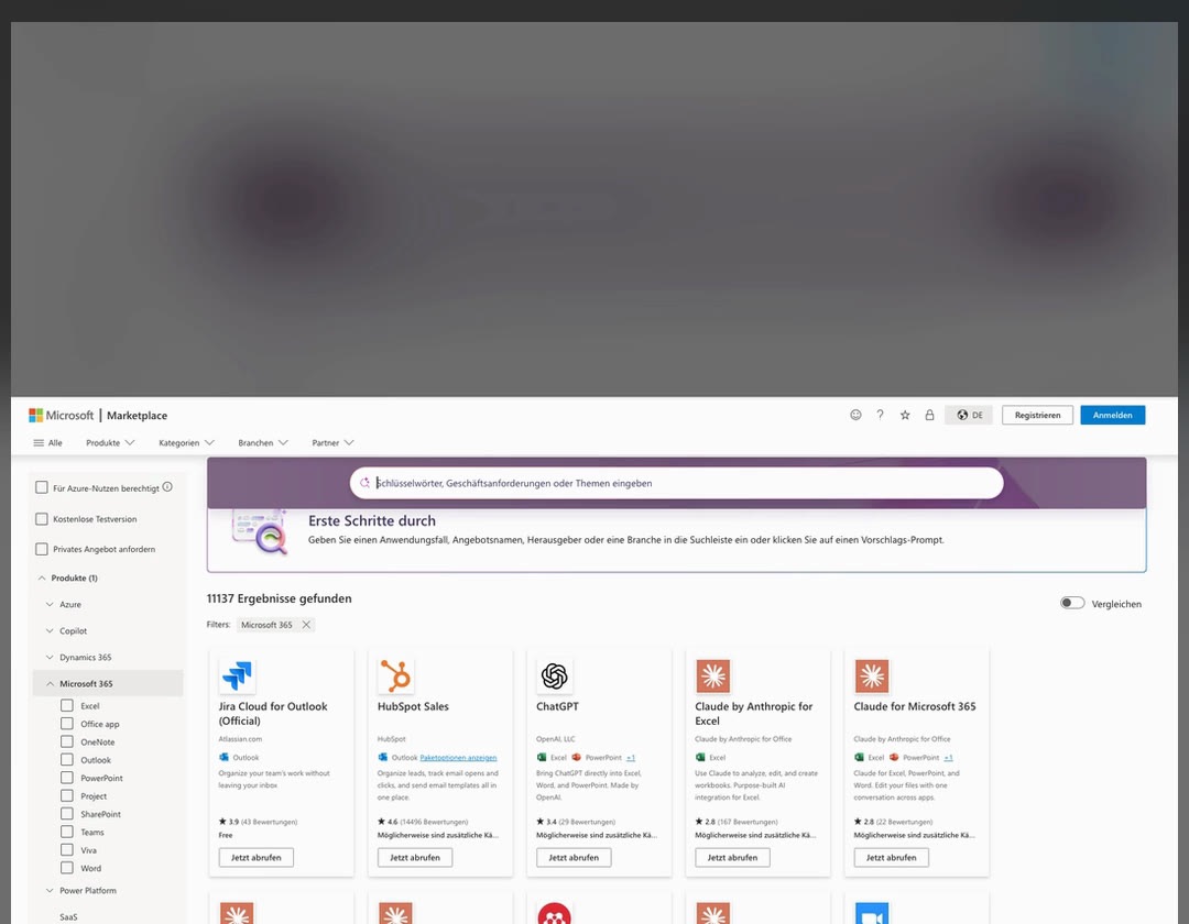 Microsoft Marketplace mit KI-Add-ins
