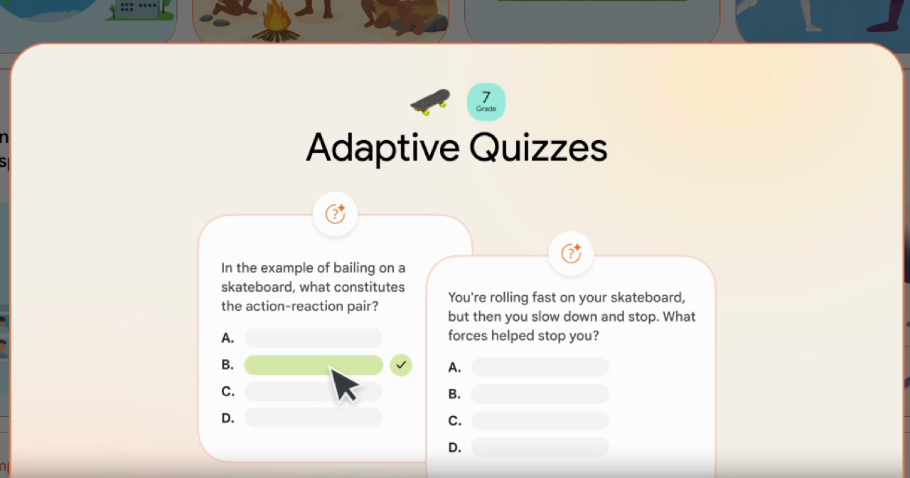 Adaptive Quizzes: eine Quizfrage zum Skateboard-Beispiel mit Antwortmöglichkeiten