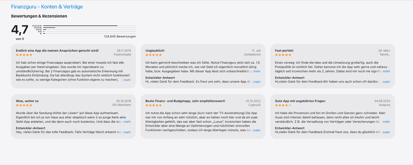 Nutzer-Bewertungen von Finanzguru im App Store