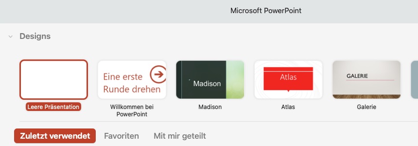 PowerPoint-Startfenster mit der Auswahl „Leere Präsentation“