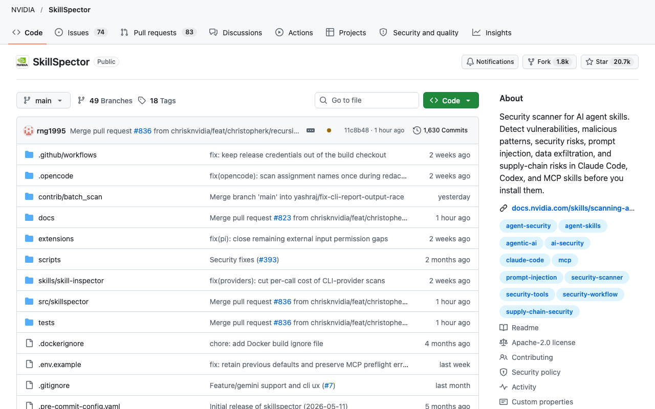 GitHub-Seite des Repositories NVIDIA/SkillSpector