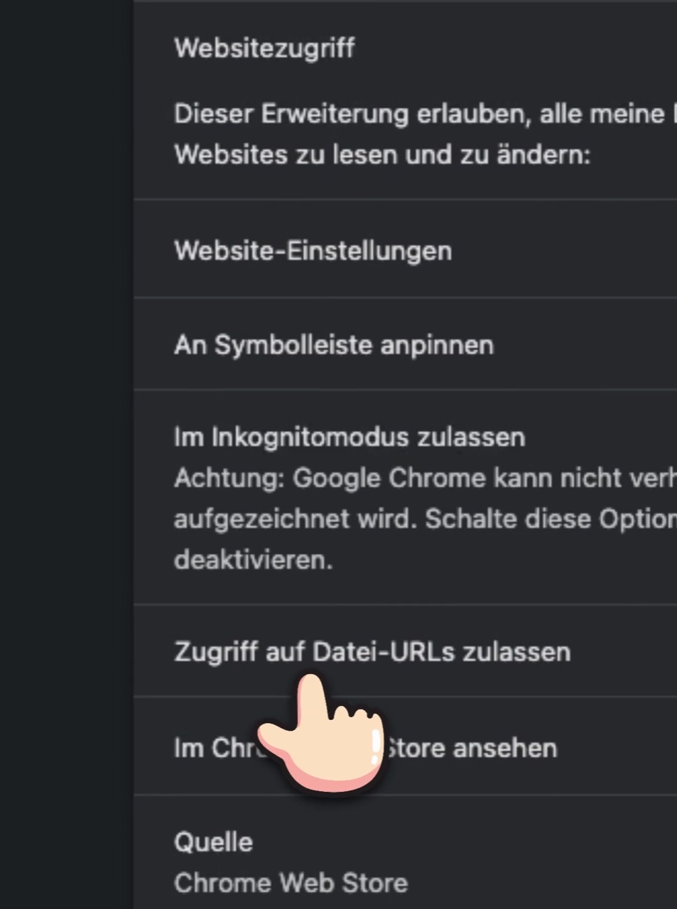 Die Detail-Ansicht der ChatGPT-Erweiterung in Chrome mit aktiviertem Schalter „Zugriff auf Datei-URLs zulassen“